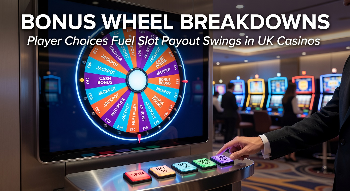 Vibrant bonus wheel in a UK online slot, showcasing segmented prizes and player gamble options that drive payout volatility