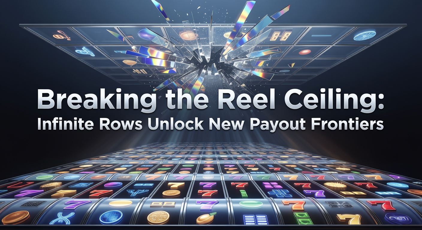 Slot reels expanding infinitely upward, showcasing endless rows of symbols in a vibrant bonus feature