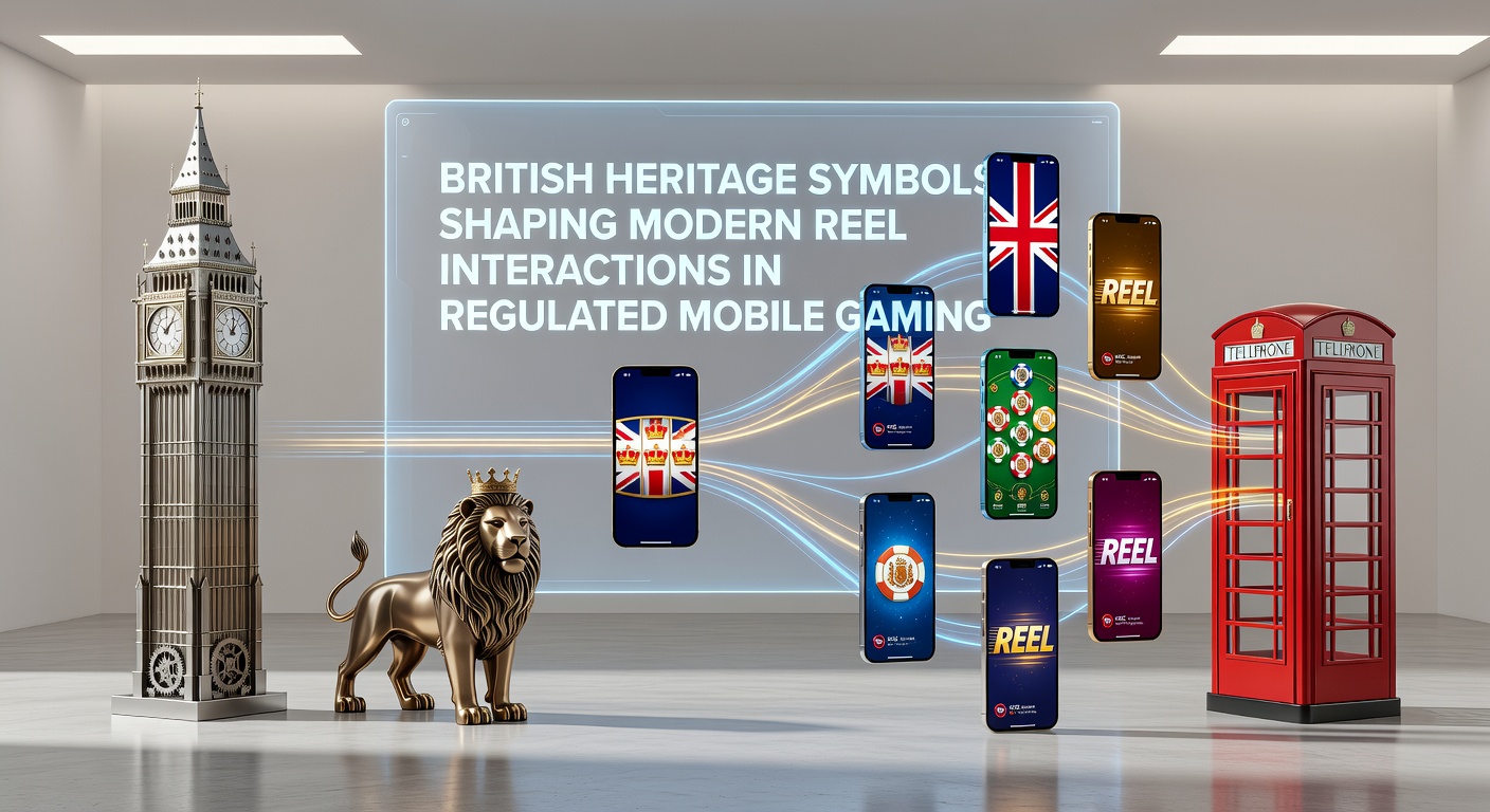 Mobile screen displaying reel interactions with British heritage symbols like lions and roses during gameplay