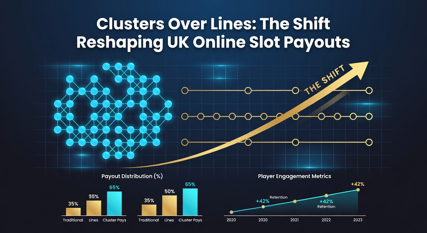 Comparison graphic of traditional payline wins versus sprawling cluster formations in modern slots