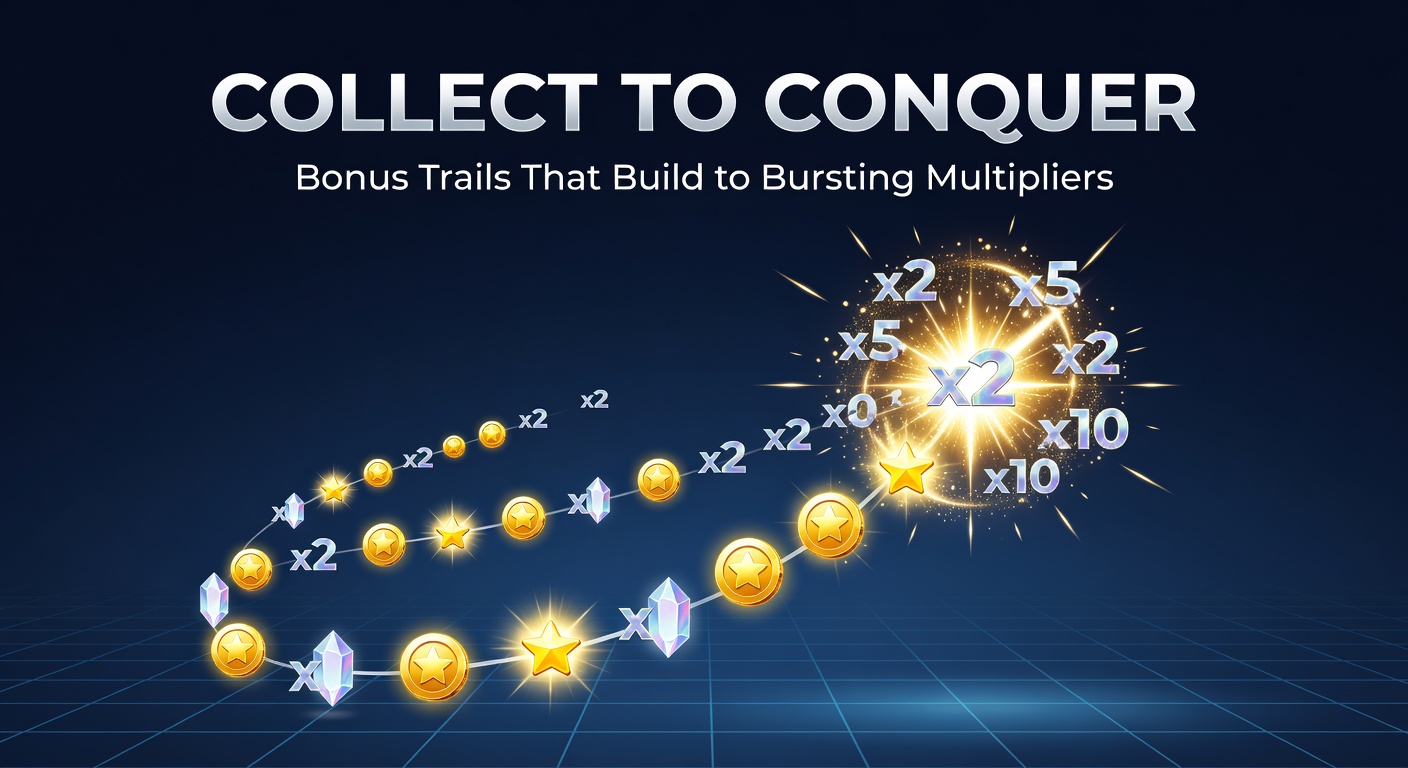 Vibrant slot screen showing a glowing bonus trail filling up with collected symbols leading to exploding multipliers