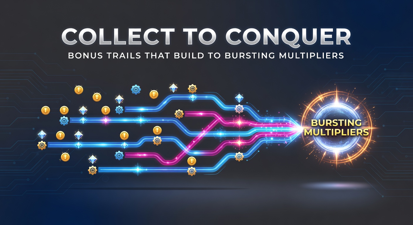 Close-up of a slot bonus trail meter overflowing with multipliers exploding in colorful bursts