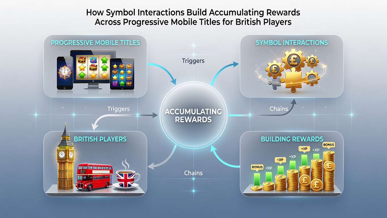 Mobile slot interface showing symbol interactions and accumulating reward indicators on a progressive game