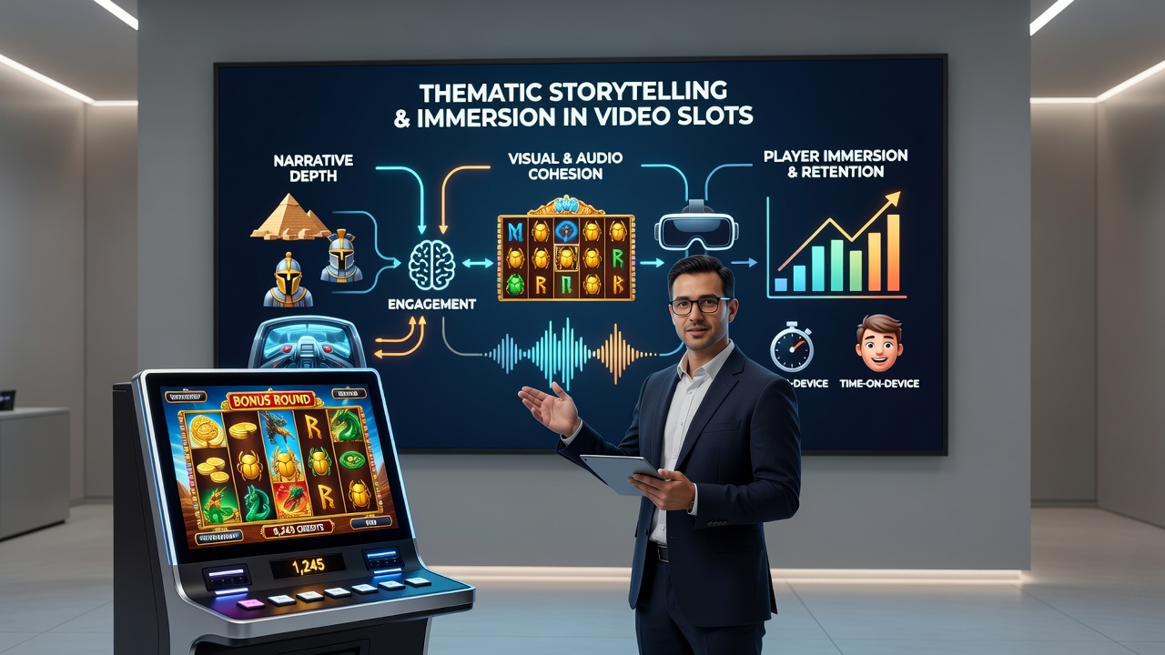 Close-up view of cascading symbols in a narrative-driven slot where story panels advance alongside reel tumbles