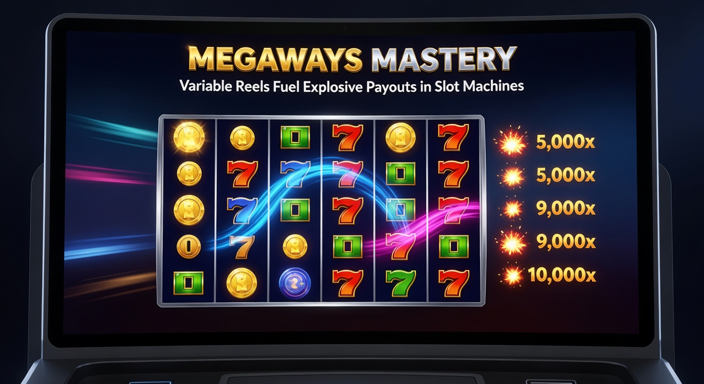 Close-up of a Megaways slot screen during a massive win, with reels fully expanded, mystery symbols transforming, and multipliers stacking for a 20,000x payout explosion