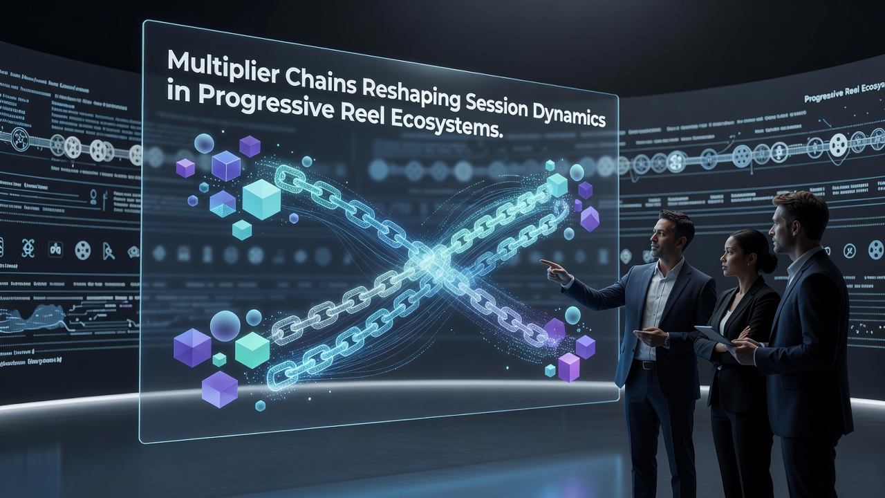 Multiplier chains activating across expanding reels in a progressive slot environment