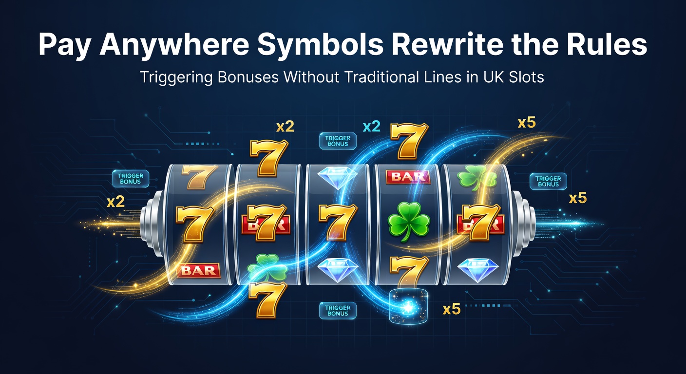 Vibrant slot reels displaying pay anywhere symbols landing randomly to trigger bonus features without payline alignment