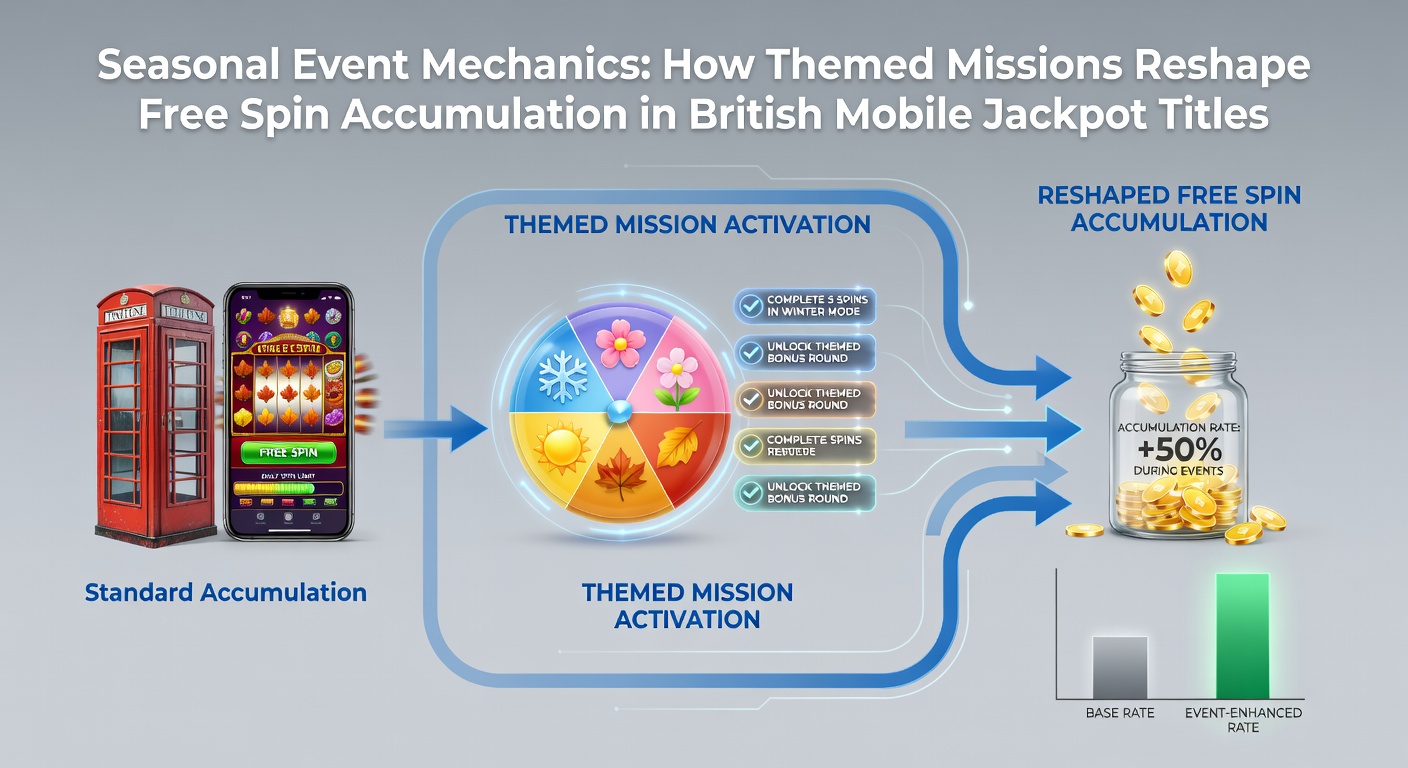 Mobile jackpot screen displaying seasonal mission progress with free spin counters and themed icons