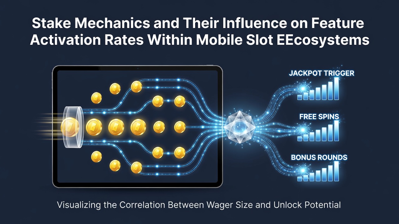 Mobile slot interface displaying stake selection options and feature activation indicators