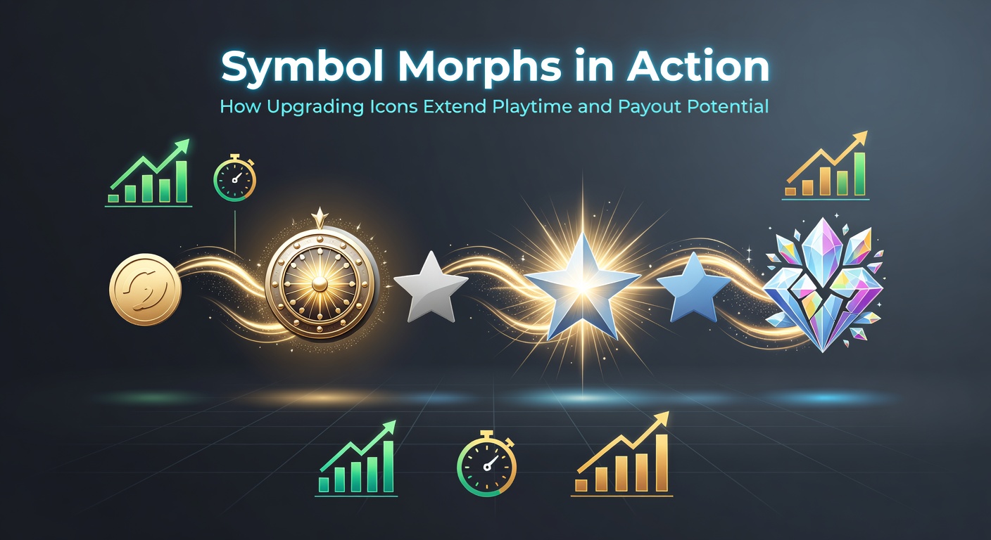 Close-up of a slot screen during a symbol morph sequence, with low-paying card symbols evolving into golden wilds and multipliers stacking up for a massive payout