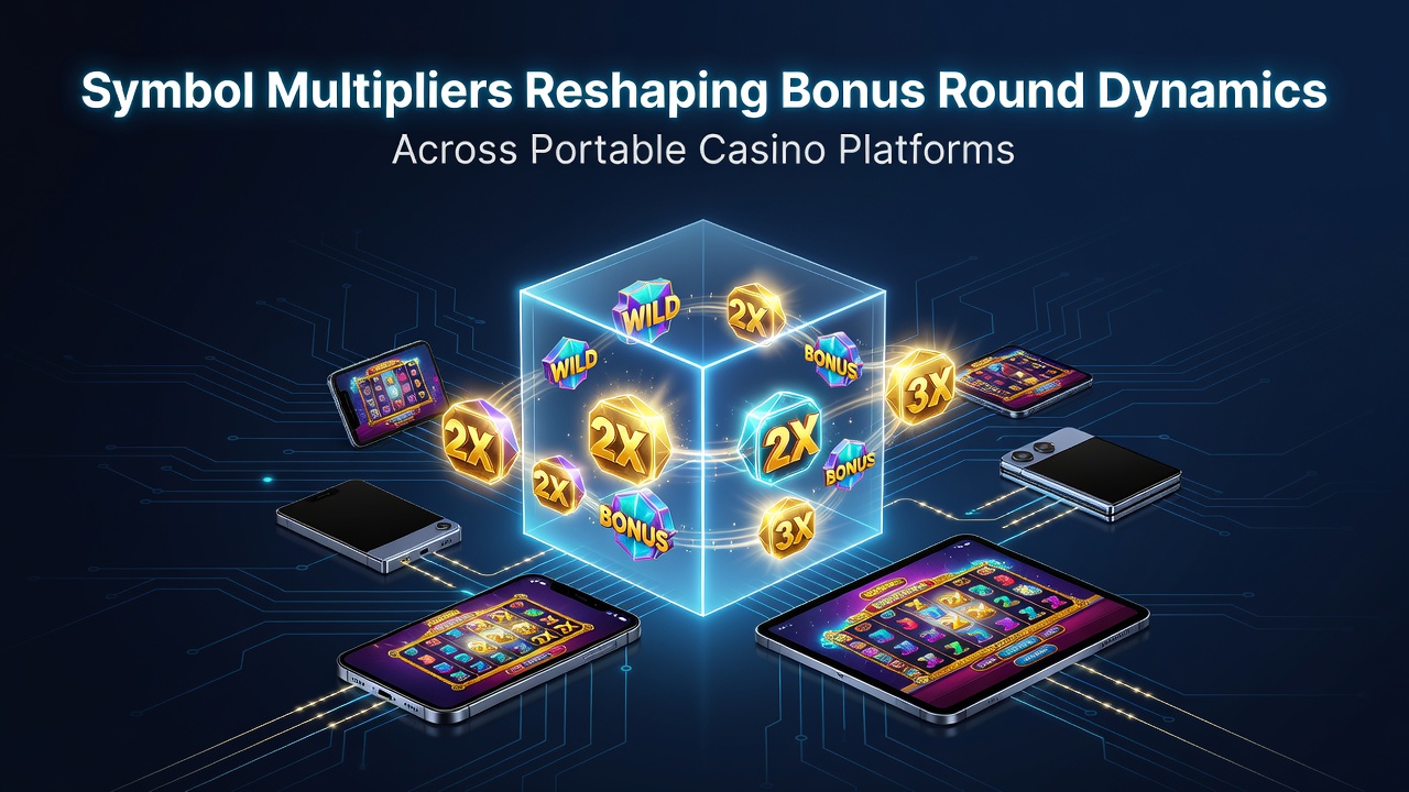 Mobile slot interface displaying symbol multipliers during a bonus round on a portable device