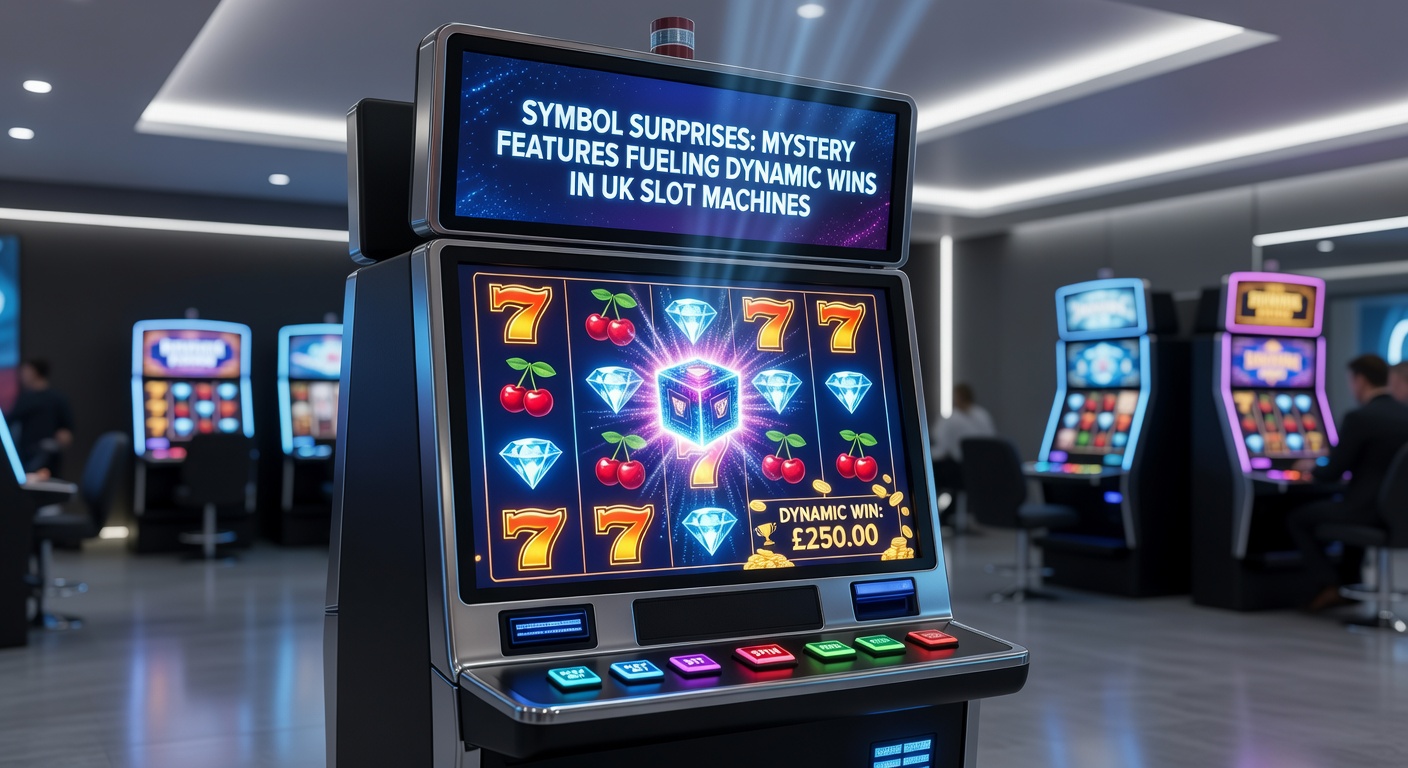 Close-up of a UK slot game interface showing mystery symbol activation, with glowing question marks turning into golden wilds and triggering a massive win sequence